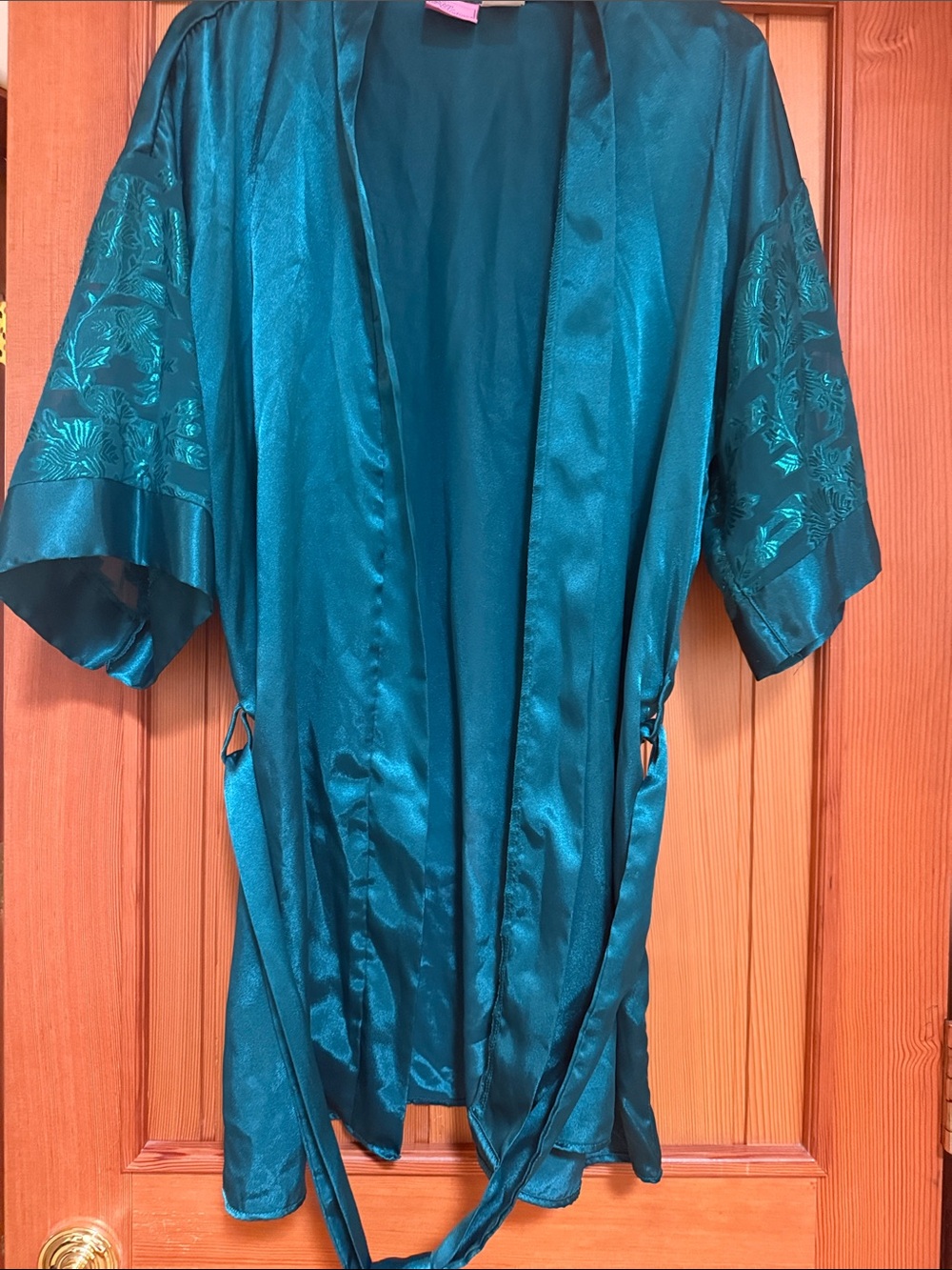 Sleep Solutions Silky Green Women's Kimono Robe - Size M - Picture 6 of 8